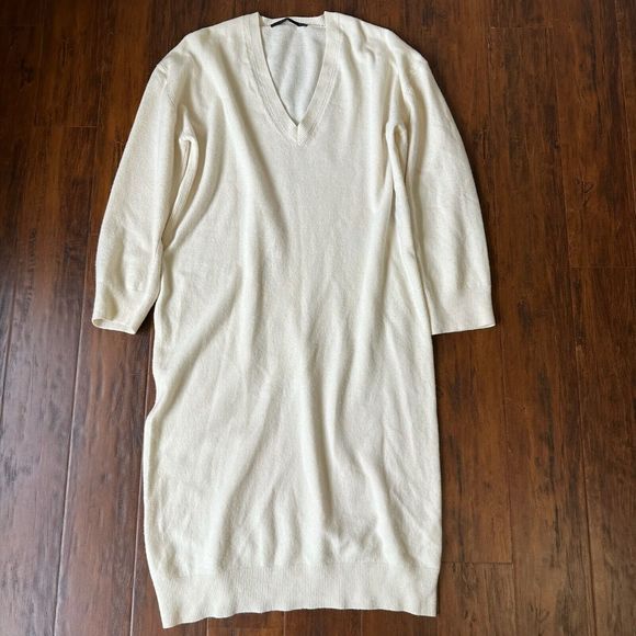 HAIDER ACKERMANN Cashmere Blend L/S V-Neck Midi Sweater Dress White - Picture 4 of 10